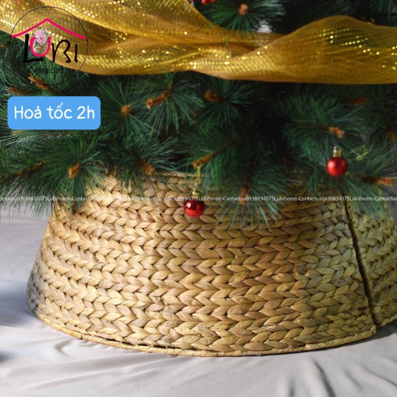 - Phụ kiện Hàng rào/ Đế trang trí cây thông Noel hình tròn đan lục bình - mộc mạc, sang trọng (Size Lớn)