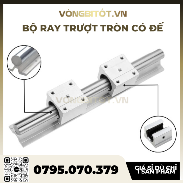 Bộ Thanh Ray Trượt Tròn SBR Phi 20 (Gồm 1 Thanh Dài 1m + 2 Con Trượt SBR20) Cho Máy CNC Máy Cắt Máy Mài