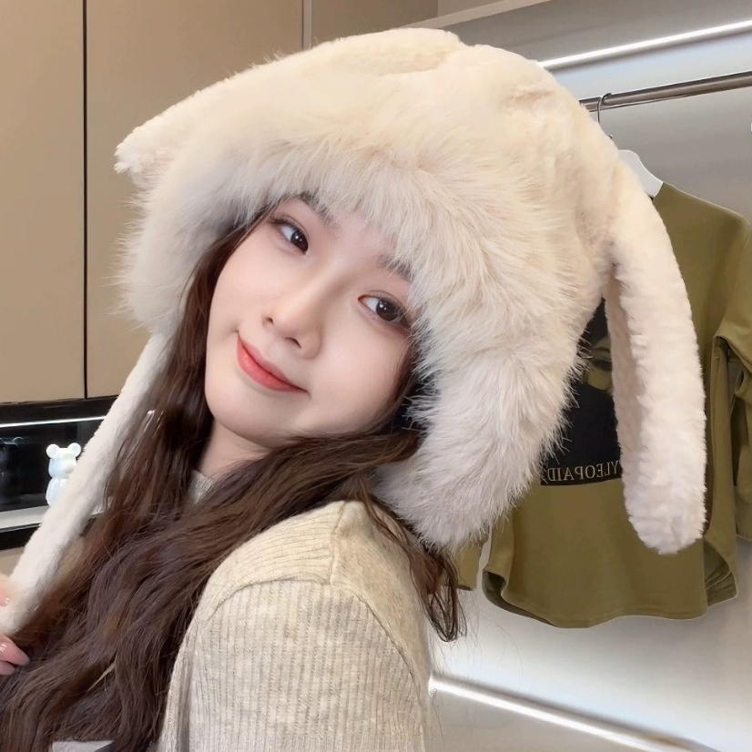 Mũ len nữ, Mũ lông cừu tai thỏ giữ ấm mùa đông SLEEPYCHIC nón len lông cừu tai mèo thời trang