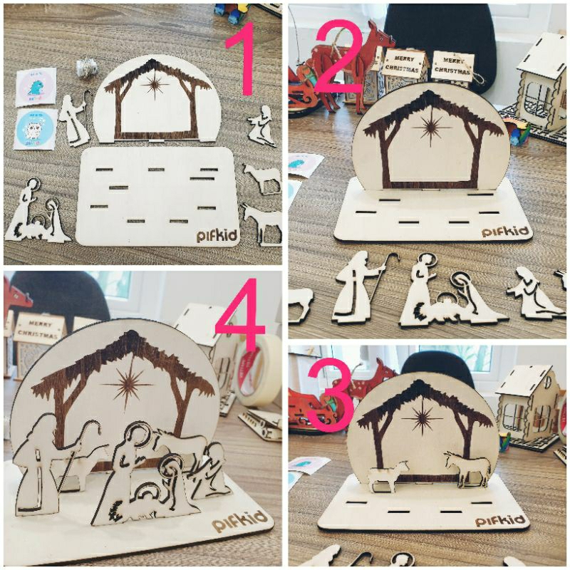 Hang đá Giáng sinh bằng gỗ trang trí Noel bàn làm việc - có thể khắc tên theo yêu cầu