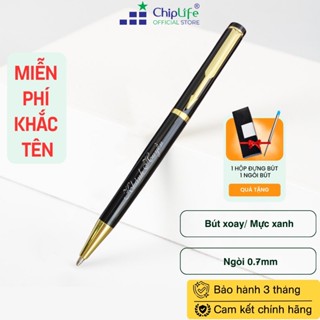 Bút kim loại xoay CHIPLIFE XT010 khắc tên - Đen viền vàng ngòi 0.7mm mực xanh