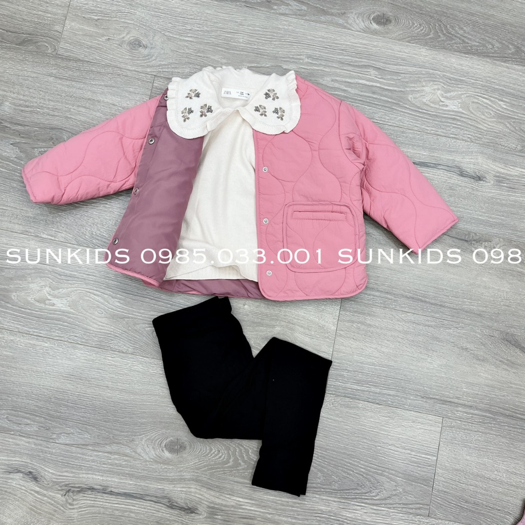 Áo khoác bé gái ZR trần phao siêu nhẹ bomber túi vuông