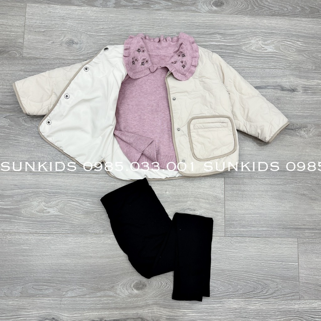 Áo khoác bé gái ZR trần phao siêu nhẹ bomber túi vuông