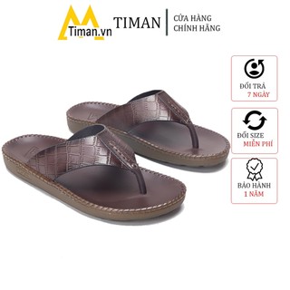 Dép nam đẹp xỏ ngón chất liệu da quai ngang kiểu quai hậu đế bánh mì tông lê cao cấp bảo hành 1 năm DK97 TIMAN