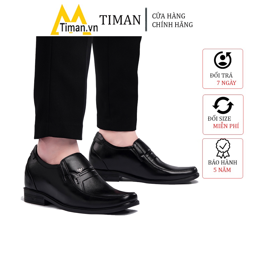 Giày tây da nam kiểu lười chất liệu da bò tăng chiều cao công sở đẹp mọi trung niên cao cấp bảo hành 5 năm GT23 TIMAN