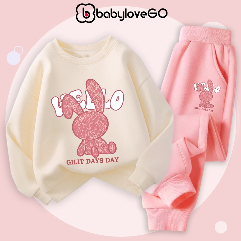 Bộ nỉ cho bé gái BabyloveGO mẫu mới 2024 đồ bộ thu đông dài tay in hình độc đáo BN-RB62