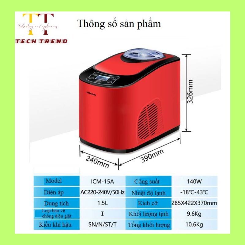 Máy làm kem tươi tự động dung tích lớn 1.5L Hicon, Máy làm kem tại nhà âu dời tiện vệ sinh bảo quản kem, Bột làm kem