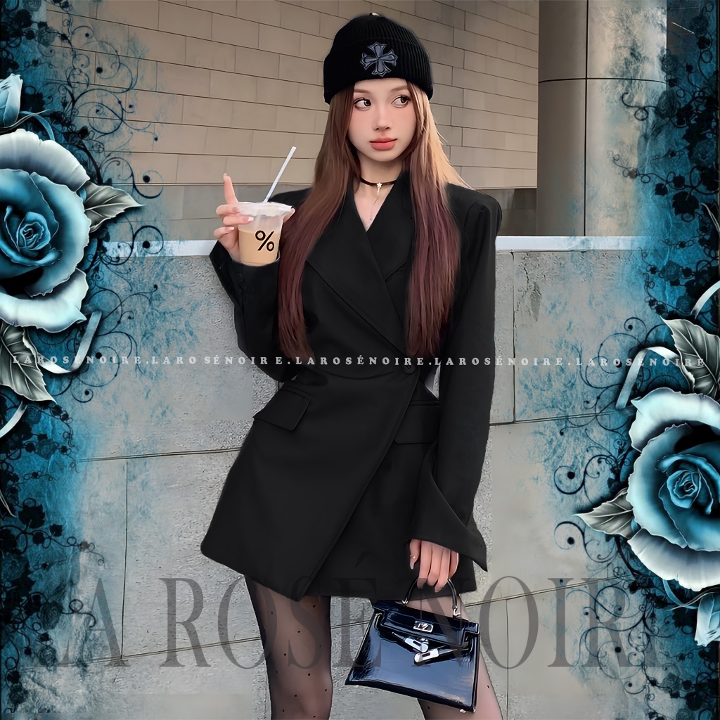 Áo Blazer Thiết Kế May Kỹ Donatella 2 Lớp Dây Đai Cài Vòng Thân Sau Chất Vải Tuyết Mưa | La Rosé Noire