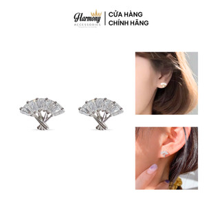 Khuyên tai nữ bạc 925 hình quạt đính đá 2 màu bạch kim và vàng cực sang | HARMONY ACCESSORIES K97