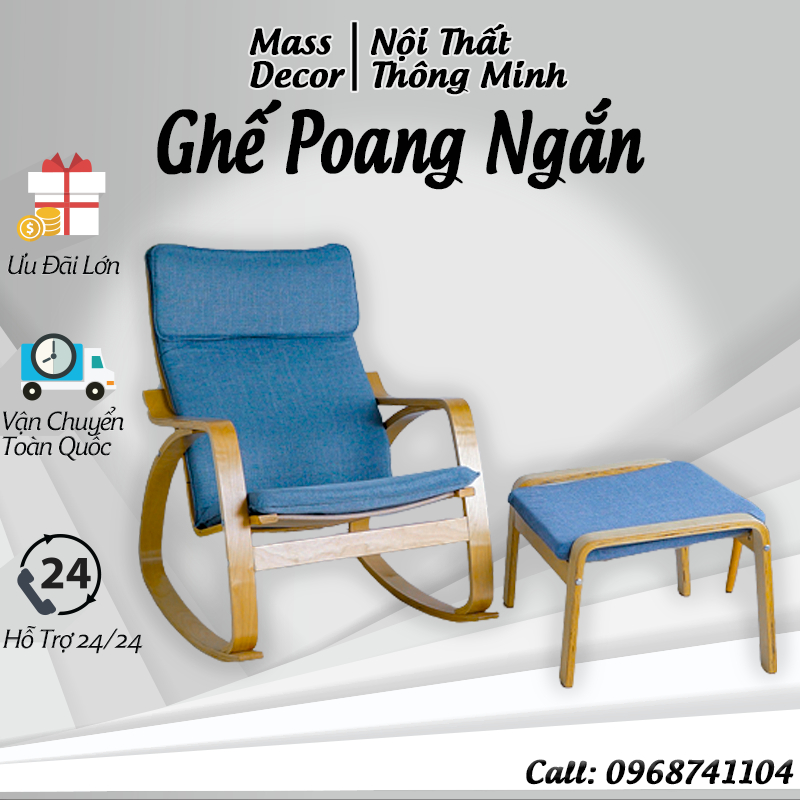 Ghế Thư Giãn MASS DECOR Ghế Poang Bập Bênh Tựa Lưng Đọc Sách Cao Cấp, Kiểu Dáng Sang Trọng Khung Gỗ Bạch Dương Cao Cấp