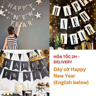 Dây cờ happy new year nhiều mẫu happy new year bunting dcny03