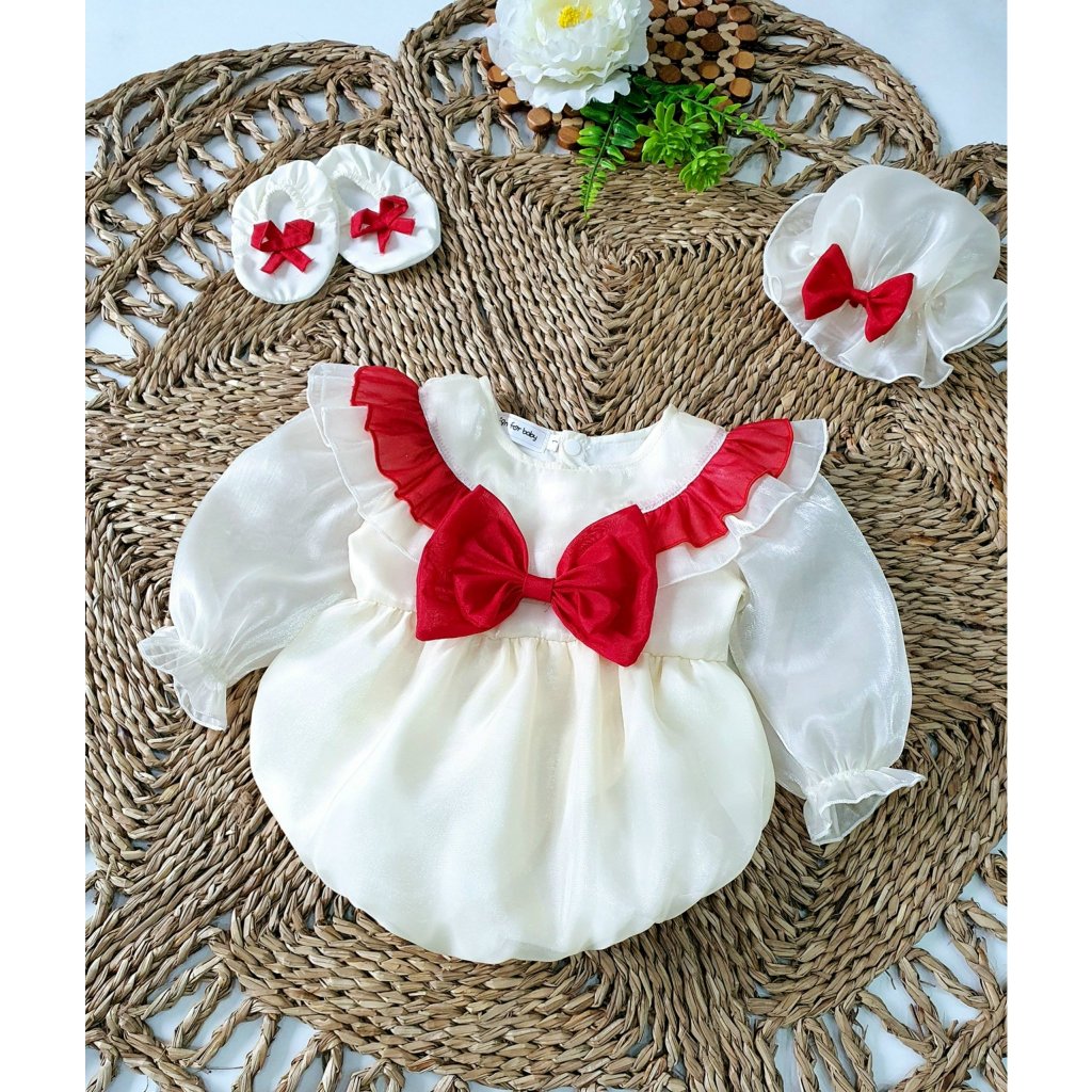 Body váy trắng bé gái dễ thương 🍓[𝐓𝐀̣̆𝐍𝐆 𝐊𝐄̀𝐌 mũ+ giày vải🍓 Su Shop- body thiết kế sinh nhật thôi nôi cho bé