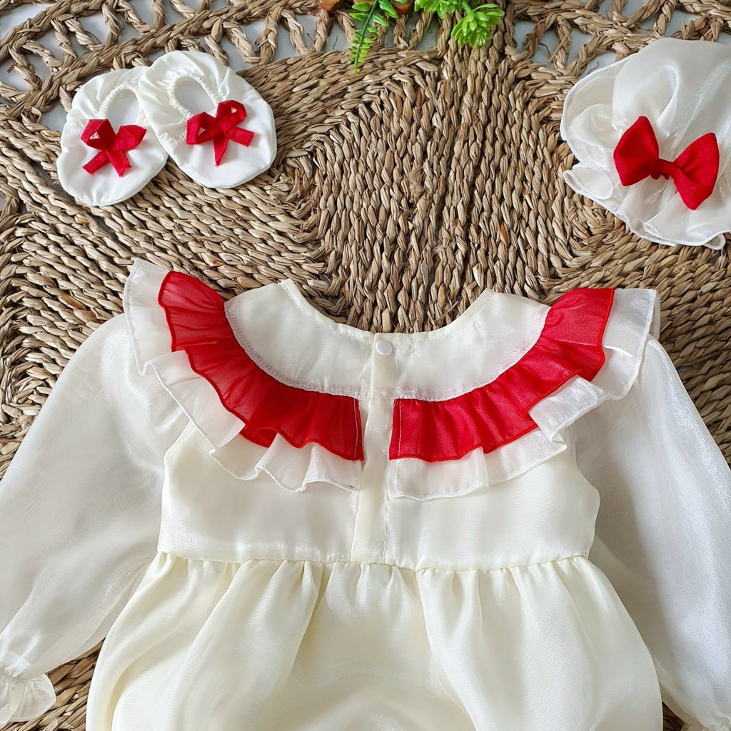 Body váy trắng bé gái dễ thương 🍓[𝐓𝐀̣̆𝐍𝐆 𝐊𝐄̀𝐌 mũ+ giày vải🍓 Su Shop- body thiết kế sinh nhật thôi nôi cho bé