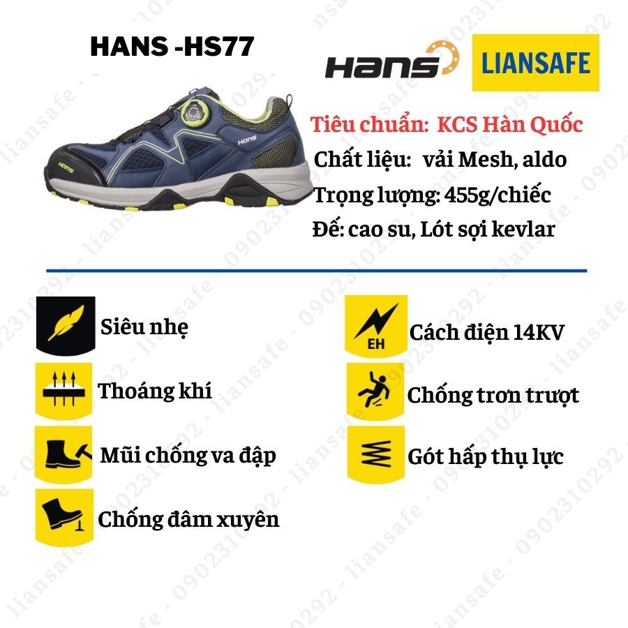 Giày bảo hộ lao động nam cao cấp Hàn Quốc Hans HS77 cách điện - siêu nhẹ - Giày chống đinh nam - thời trang thể thao