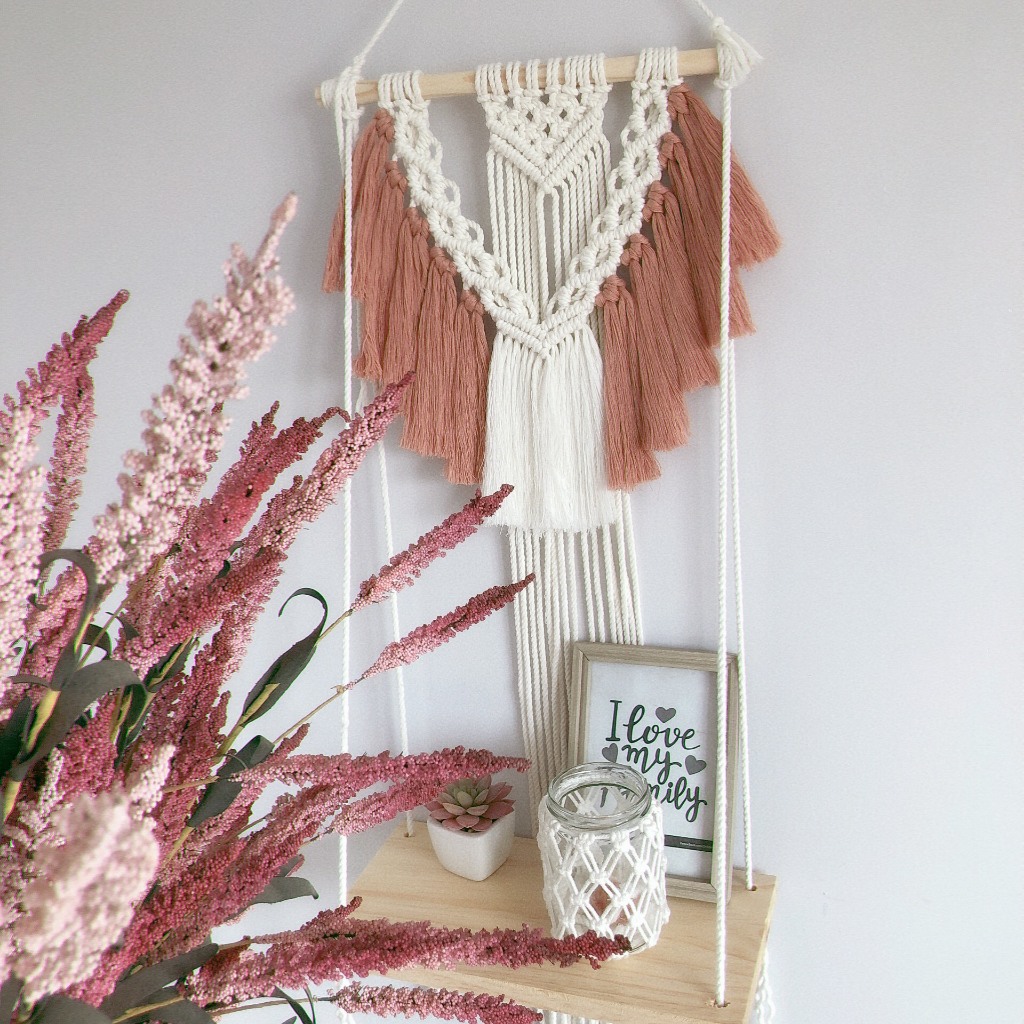 Kệ trang trí, kệ gỗ treo tường tết dây macrame trang trí nhà cửa decor nội thất decor phòng