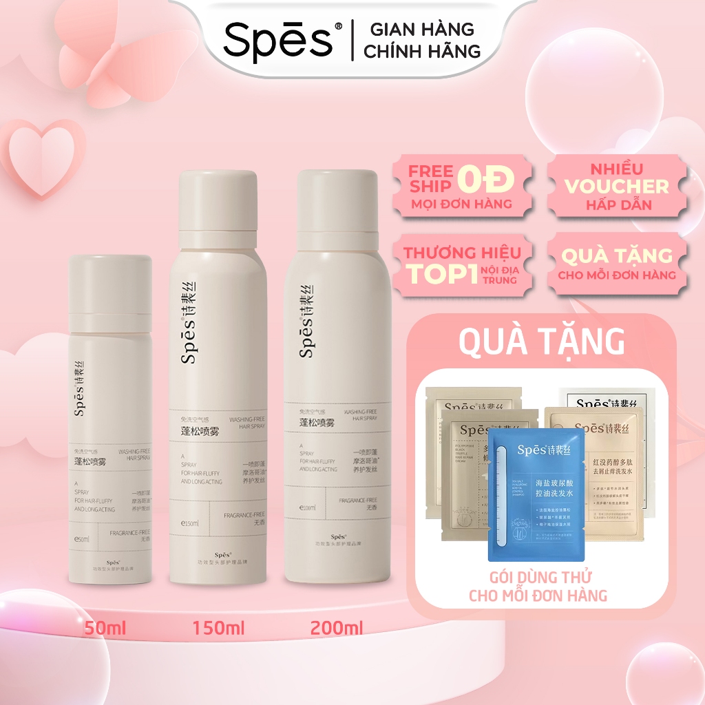 Dầu gội khô SPES cấp tốc, hút dầu không bết dính giữ nếp 8h hương tinh khiết size 50/150/200 ml