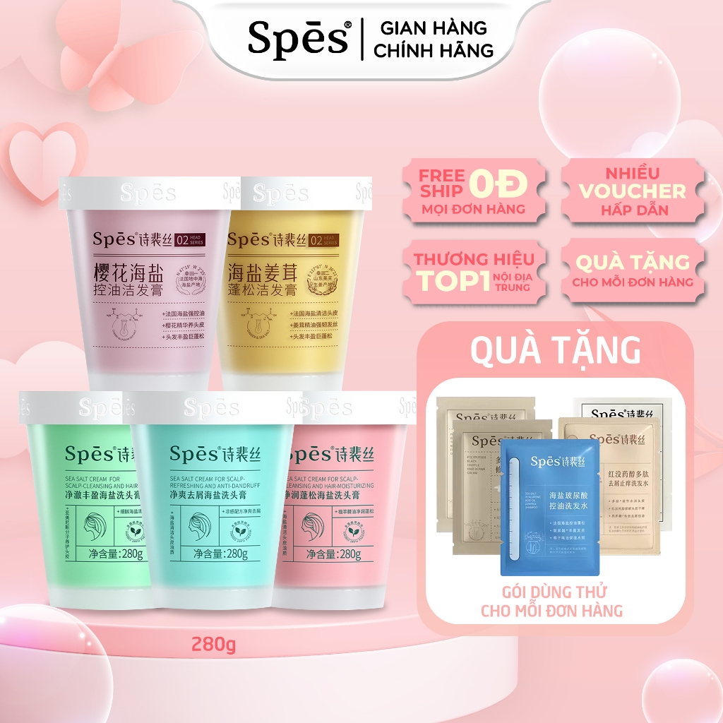 Tẩy Tế Bào Chết Da Đầu SPES Muối Biển Kiềm Dầu, Phục Hồi và Phồng Tóc 280g