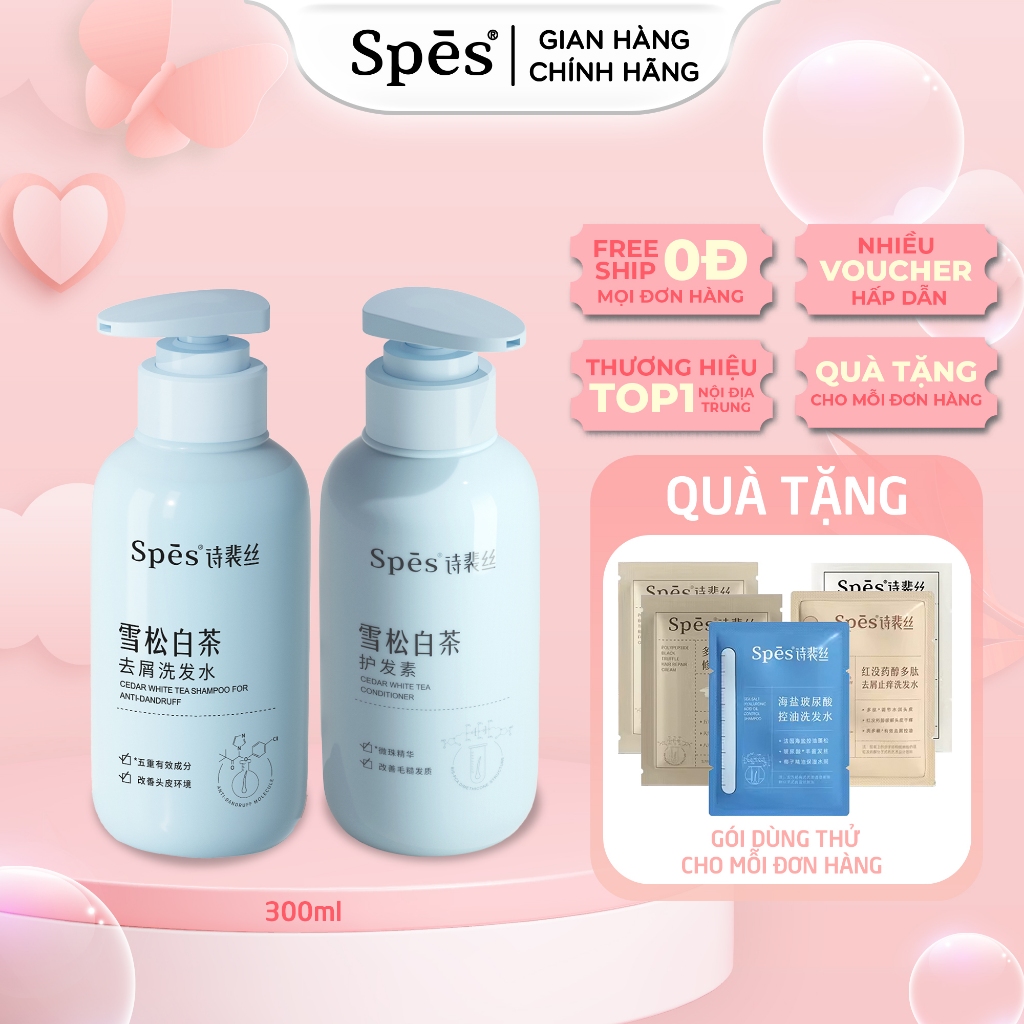 Dầu gội, dầu xả SPES tinh chất tuyết tùng sạch gàu, ngứa, bã nhờn, ngăn ngừa nấm da đầu 300ml