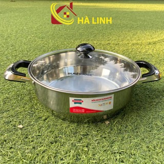 Nồi lẩu inox Sunhouse SHL26, Đường kính 26cm, Vung kính cường lực siêu bền, Chất liệu inox 1 đáy dùng cho mọi loại bếp