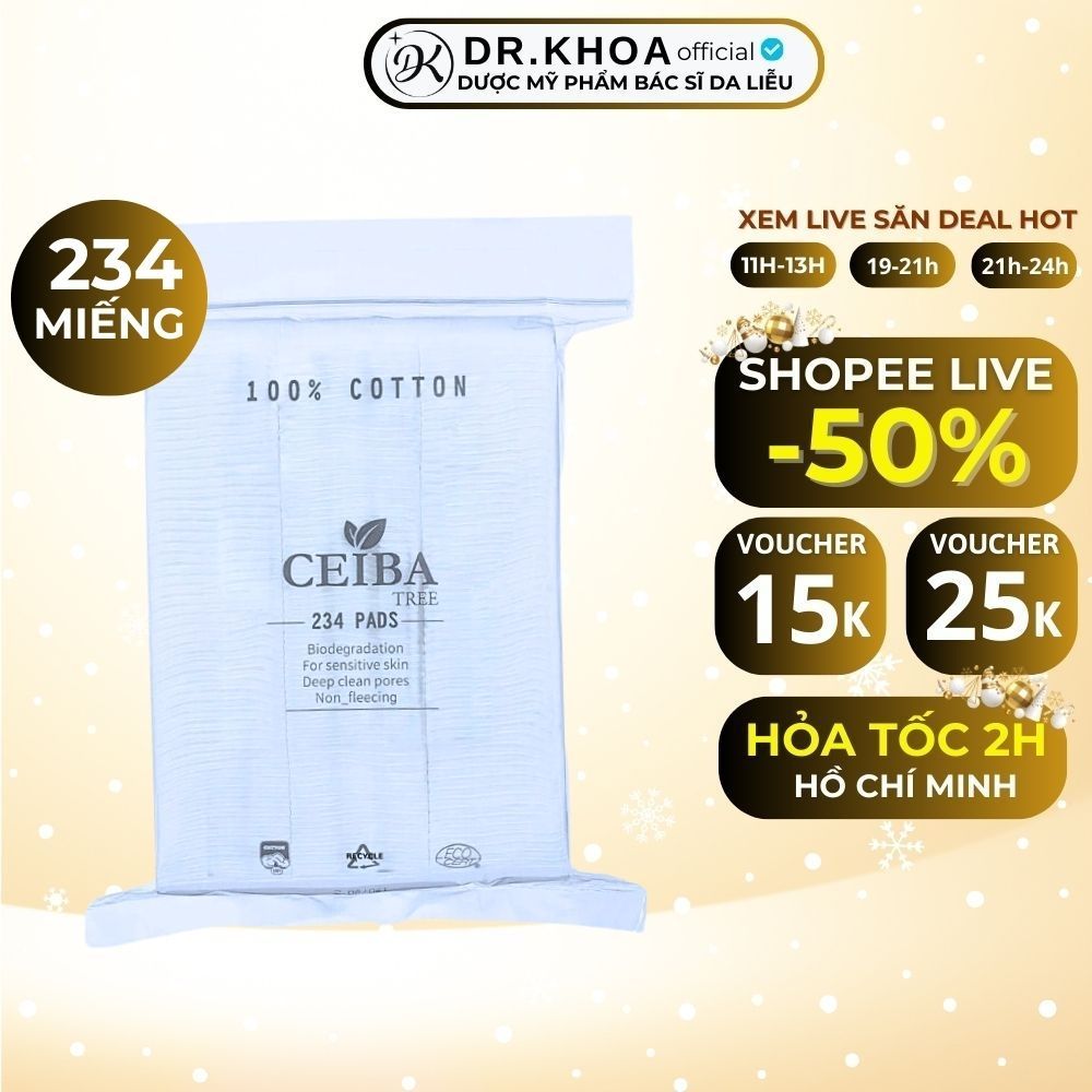 (234 miếng) Bông tẩy trang Ceiba 100% Cotton Tự phân hủy | Dr Khoa Official