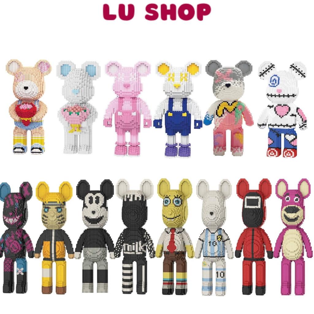 Mô hình đồ chơi lắp ráp Gấu Bearbrick cỡ lớn 55cm Jinx, Gấu ôm hoa, Messi,... đồ chơi thông minh 3D-Lushop