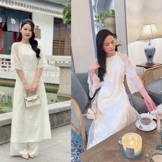 Áo dài cách tân nữ dáng suông thêu hoa nổi tk91
