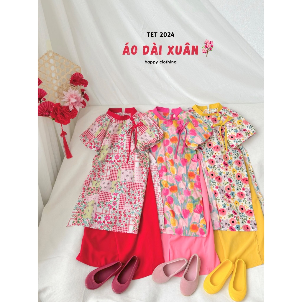 ÁO DÀI HOA VĂN NƠ CỔ BÉ GÁI