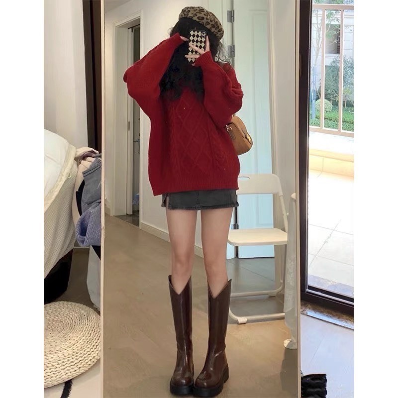 Áo Nữ, Áo Len Thừng Cổ Tròn 2 Màu Dáng Basic Siêu Xinh Hàng QCCC