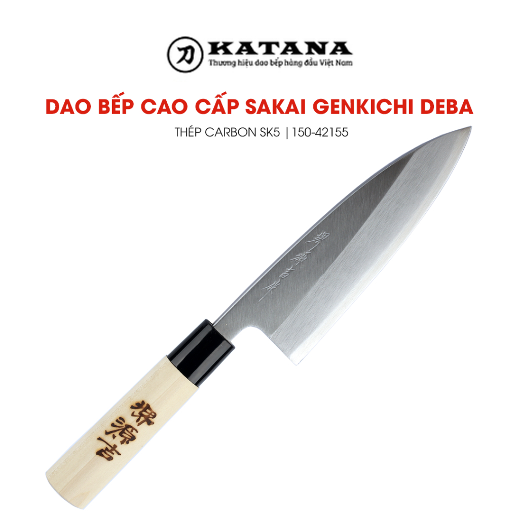 Dao bếp Nhật cao cấp Sakai Genkichi Deba thép Carbon SK5 Paper Box - Dao Deba (150mm)