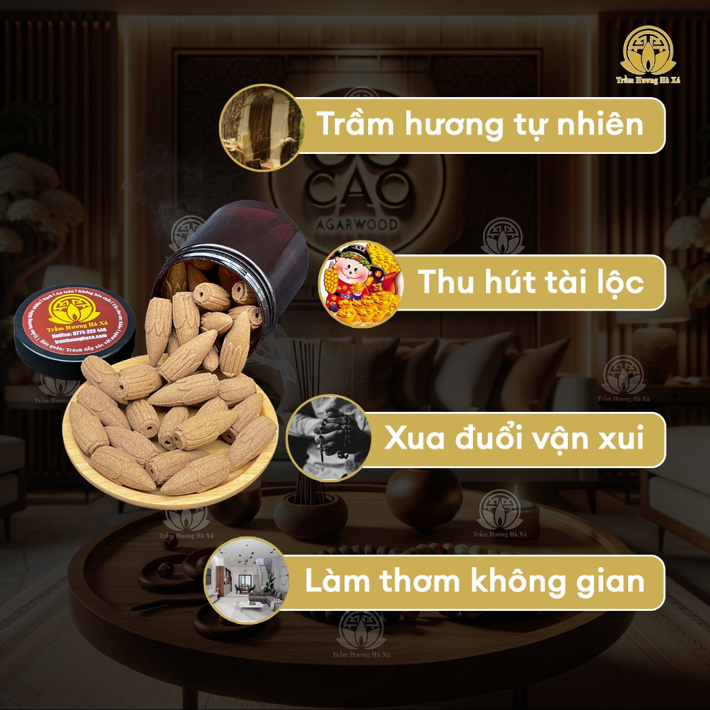 Bộ 2 hộp nhang nụ sen Trầm Hương Hà Xá xông nhà 100g x 2 tẩy uế đồ thờ cúng