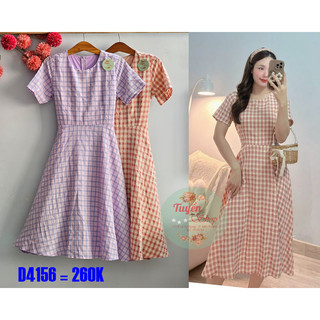 Đầm caro xòe nhẹ buộc dây