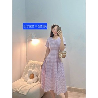 Đầm caro xòe nhẹ buộc dây