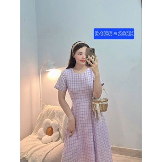Đầm caro xòe nhẹ buộc dây