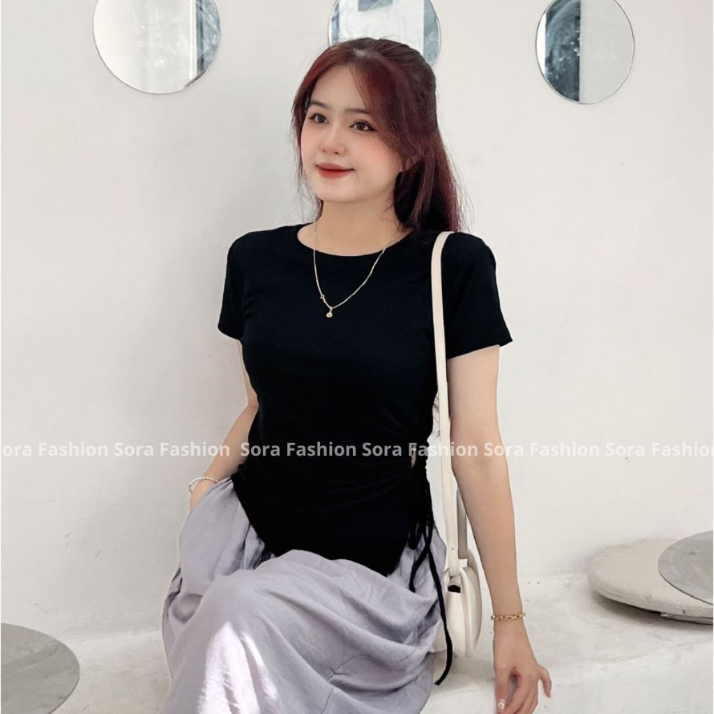 Áo Kiểu Nữ Bigsize Vạt Chéo Rút Dây Sora Fashion,Áo Thun Nữ Khoét Bên Eo Vạt Nhọn Chất Liệu Thun Cotton Co Giãn 118
