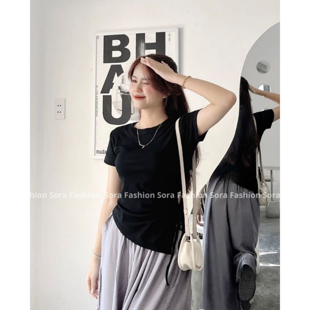 Áo Kiểu Nữ Bigsize Vạt Chéo Rút Dây Sora Fashion,Áo Thun Nữ Khoét Bên Eo Vạt Nhọn Chất Liệu Thun Cotton Co Giãn 118