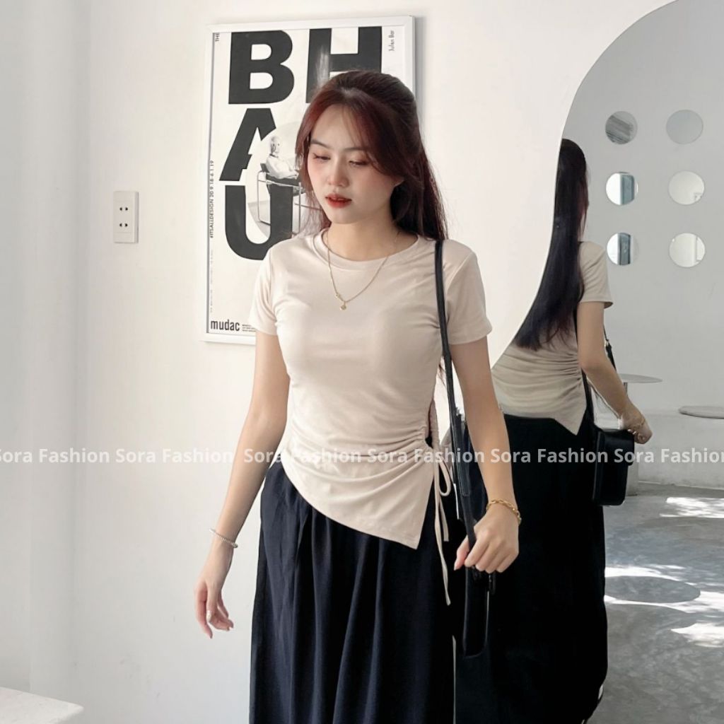 Áo Kiểu Nữ Bigsize Vạt Chéo Rút Dây Sora Fashion,Áo Thun Nữ Khoét Bên Eo Vạt Nhọn Chất Liệu Thun Cotton Co Giãn 118