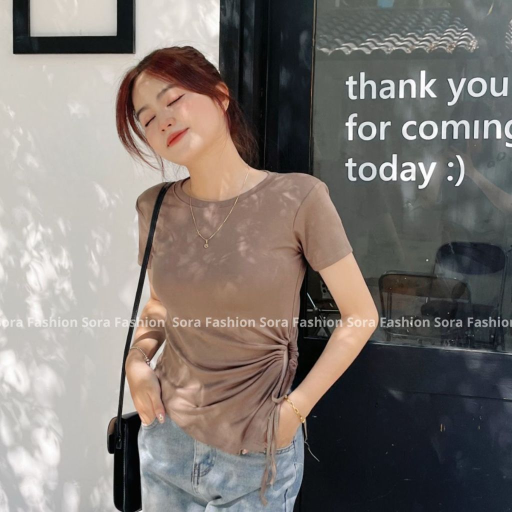 Áo Kiểu Nữ Bigsize Vạt Chéo Rút Dây Sora Fashion,Áo Thun Nữ Khoét Bên Eo Vạt Nhọn Chất Liệu Thun Cotton Co Giãn 118