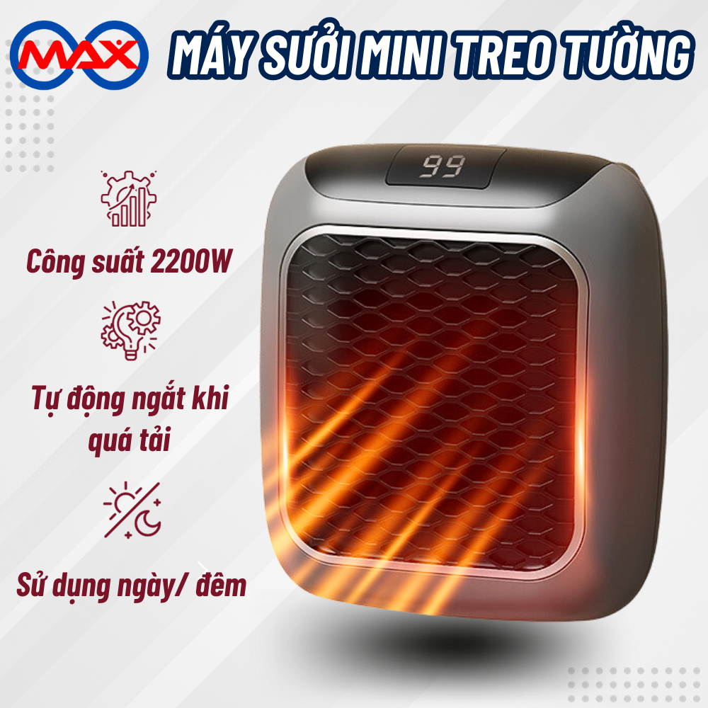 Máy Sưởi Mini, Quạt Sưởi Ấm Mùa Đông Treo Tường Tiết Kiệm Điện Làm Nóng Nhanh Chóng, Cách Nhiệt An Toàn Công Suất 900W