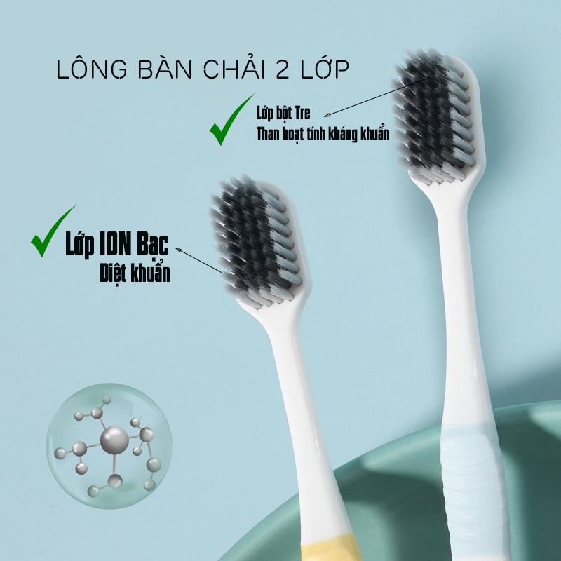 Bàn chải đánh răng Bamboo Big Size Sợi tre than hoạt tính Minh House, lông mềm, đầu to