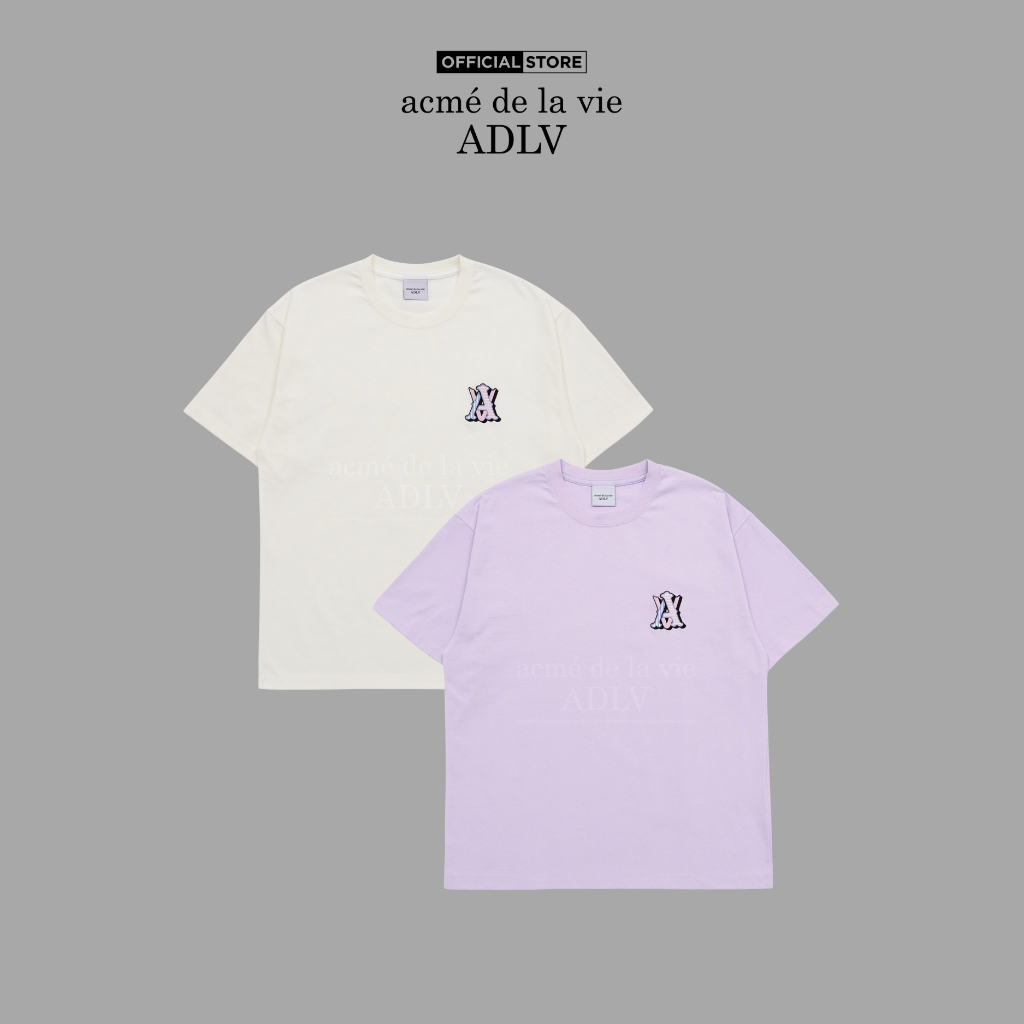 Áo thun ADLV LOGO MONOGRAM EMBLEM dáng suông màu tím nhạt/kem - Hàng chính hãng