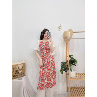 Set Áo Dài Lụa Tay Phối Trắng - Hình Shop Chụp Thật