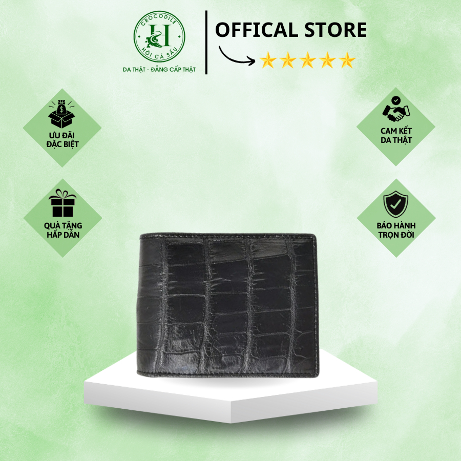 Bóp Ví Da Nam Thiết Kế Ngang Chất Liệu Da Bụng Cá Sấu 2 Mặt Cao Cấp, Cam Kết Da Cá Sấu Thật 100% V07