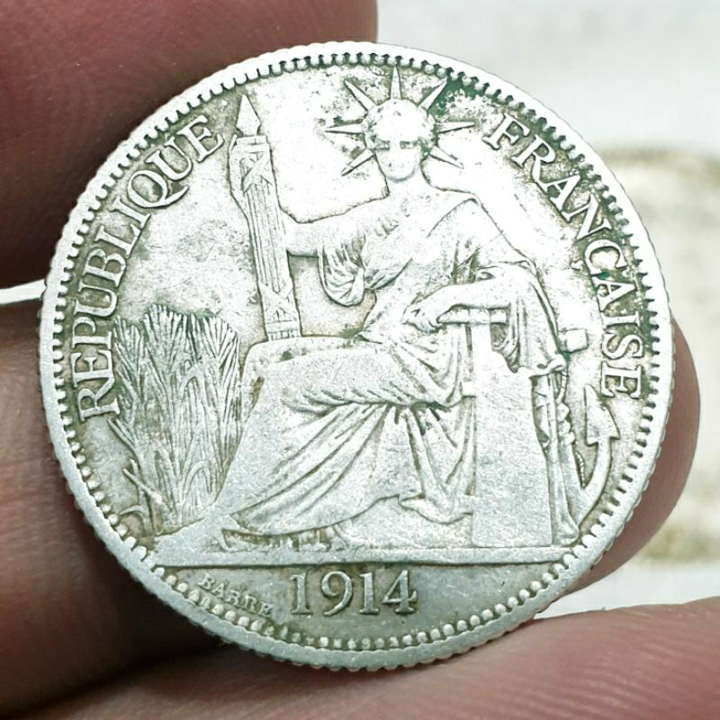 Xu bạc INDOCHINE 20 Cent 1914. BẠC HOA XÒE Đông Dương Chuẩn cổ Sưu Tầm