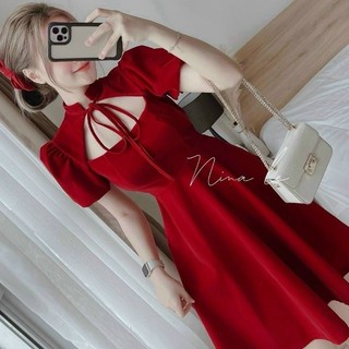 Đầm body cổ vuông tay dài nhún eo thun porip