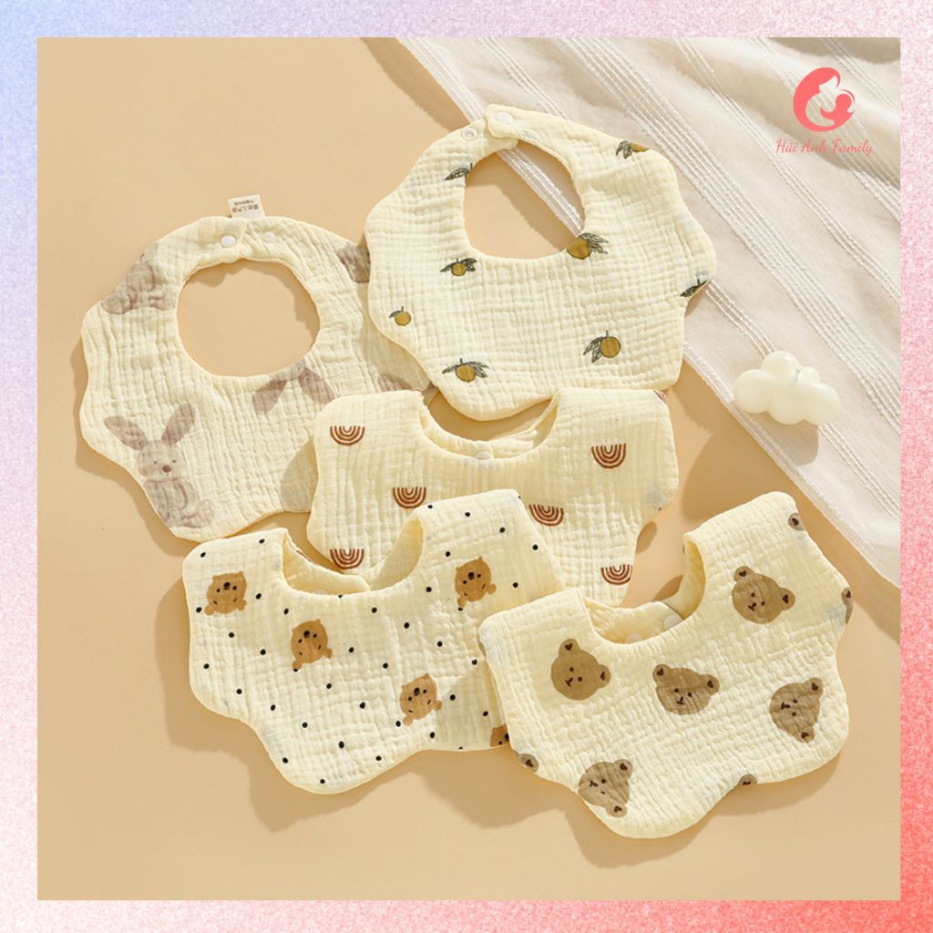 Yếm muslin dày 6 lớp sơ sinh hoạ tiết đáng yêu cho bé