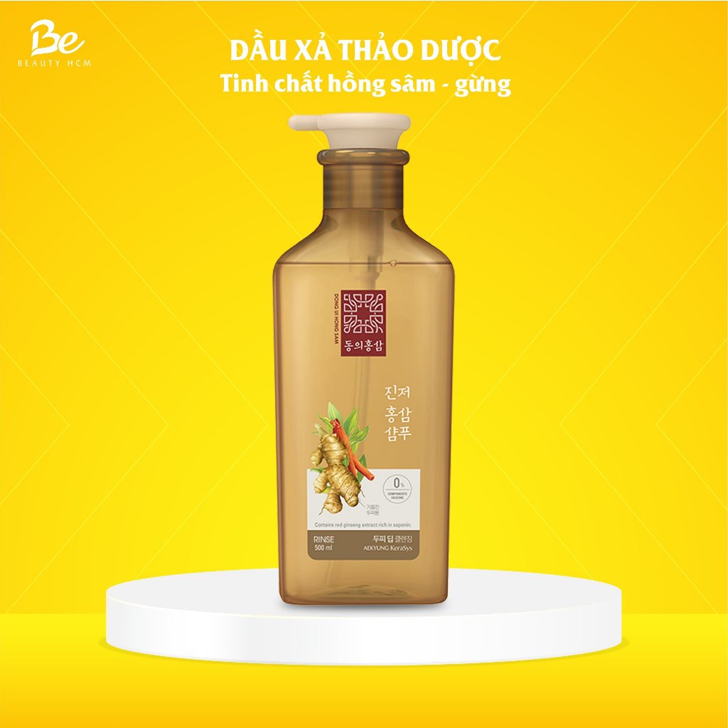 Dầu xả thảo dược Dong Ui Hong Sam Ginger Hàn Quốc tinh chất gừng & hồng sâm, ngăn rụng tóc dành cho da đầu dầu 500ml