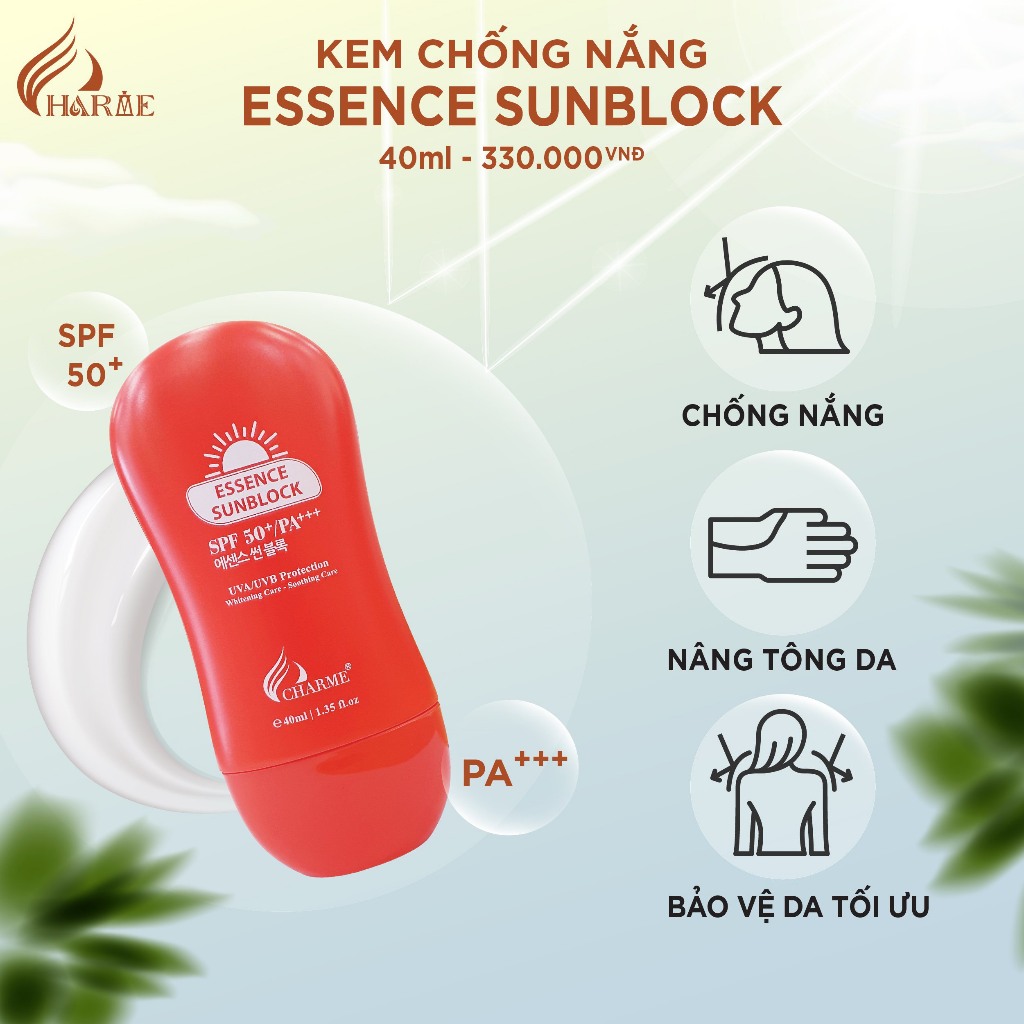 Kem chống nắng dịu nhẹ, Charme Essence Sunblock, kết cấu dịu nhẹ, thông thoáng, bảo vệ làn da, 40ml