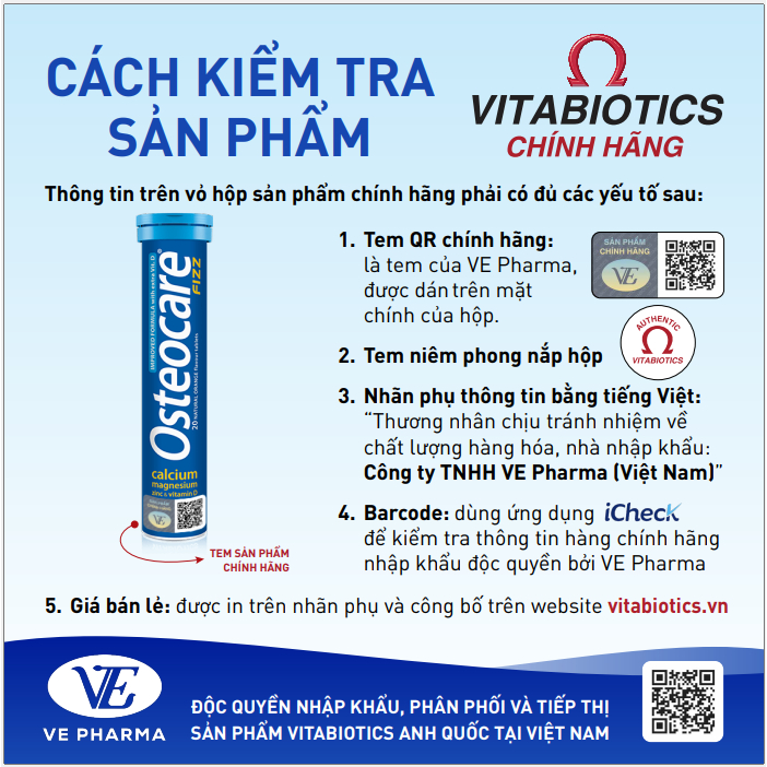 Viên Nén Sủi Vitabiotics OSTEOCARE FIZZ Hỗ Trợ Giúp Xương, Răng Chắc Khỏe Cho Người Trưởng Thành Ống 20 Viên