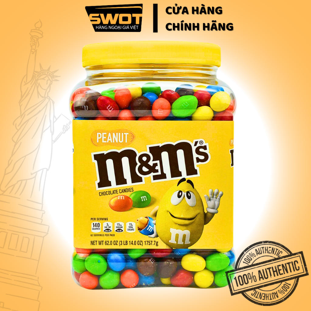 Socola nhân đậu phộng M&M Mỹ 1757g, Chocolate thơm ngon đặc biệt không quá ngọt, giàu dinh dưỡng, chính hãng M&M hàng Mỹ