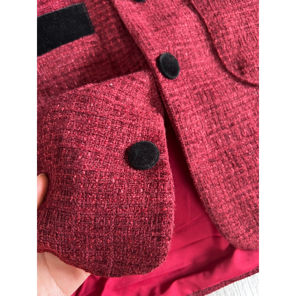 Váy Đi Chơi Set Dạ Thu Đông Sang Chảnh Thiết Kế Dáng Ngắn Chất Tweed Màu Đỏ Đô Phối Cổ Sơ Mi Đen HÀ LINH STORE